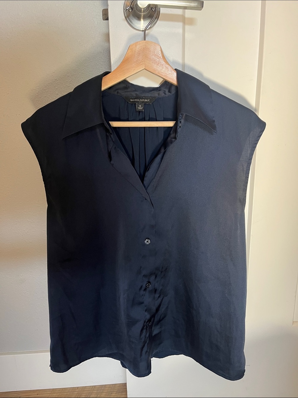Banana Republic Navy Cap-Sleeve Button Front Top